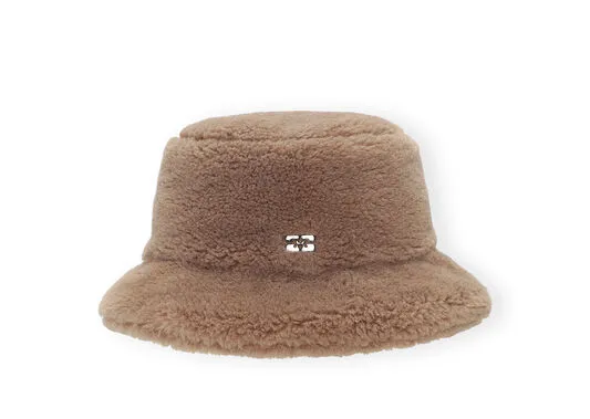 Accessories GANNI Hats Light Grey Fluffy Tech Bucket Hat Oyster Gray