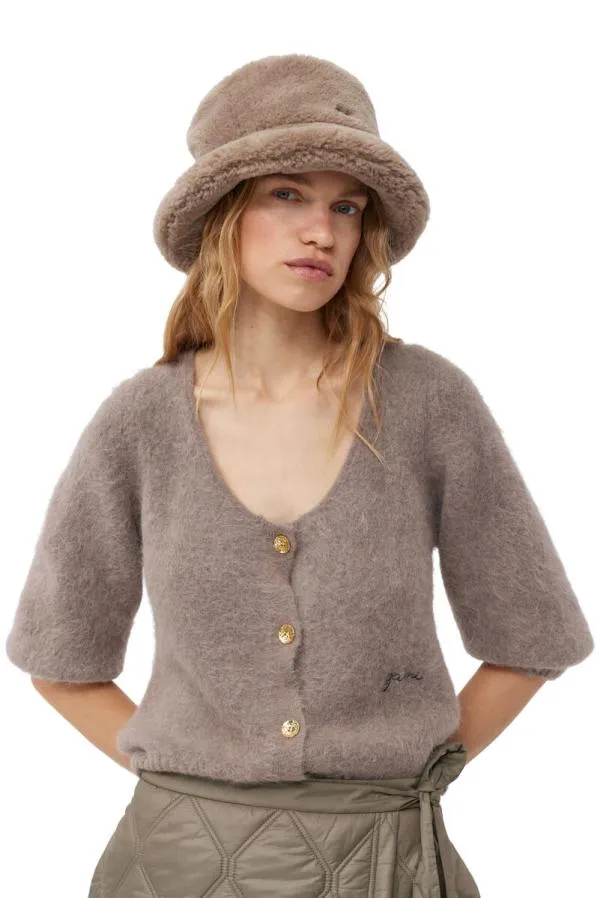 Accessories GANNI Hats Light Grey Fluffy Tech Bucket Hat Oyster Gray