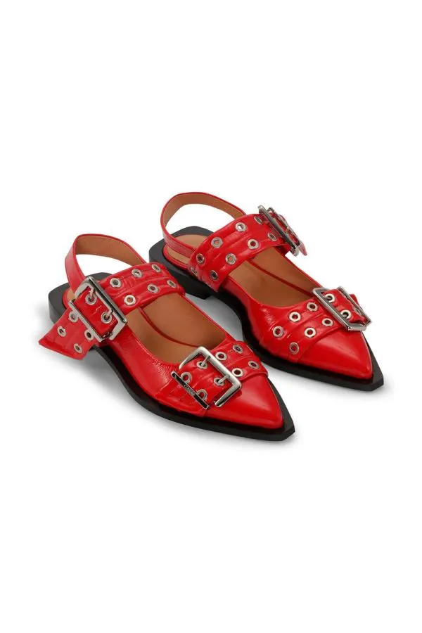 AccessoriesShoes GANNI Buckle Shoes Red Wide Welt Buckle Ballerinas Racing Red