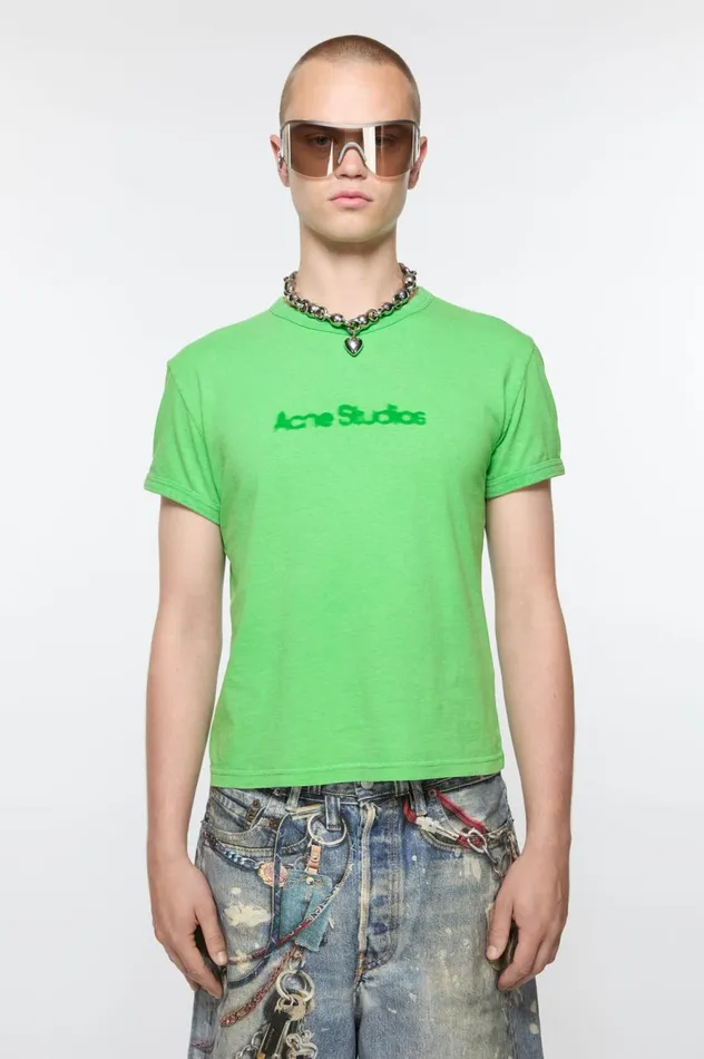 Acne Studios Blurred Logo Tshirt 8211 Fitted Unisex Fit Bright Green Men Tshirts Acne Studios Blurred Logo Tshirt 8211 Fitted Unisex Fit Bright Green Men Tshirts