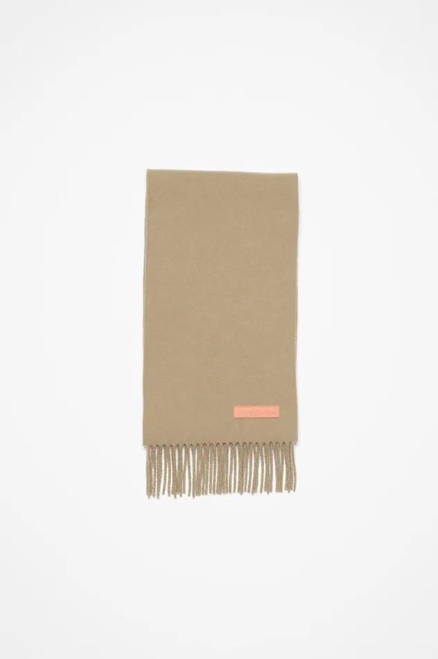 Acne Studios Fringe Wool Scarf 8211 Narrow Khaki Green Women Scarves