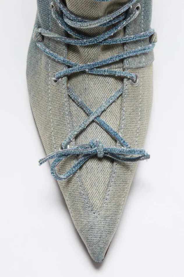 Acne Studios Laceup Heel Boots Dusty Blue Women Shoes