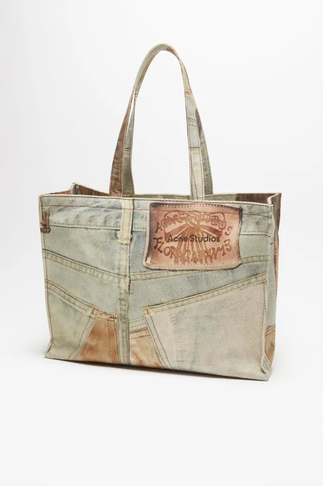 Acne Studios Logo Shoulder Tote Bag Denim Blue Men Bags