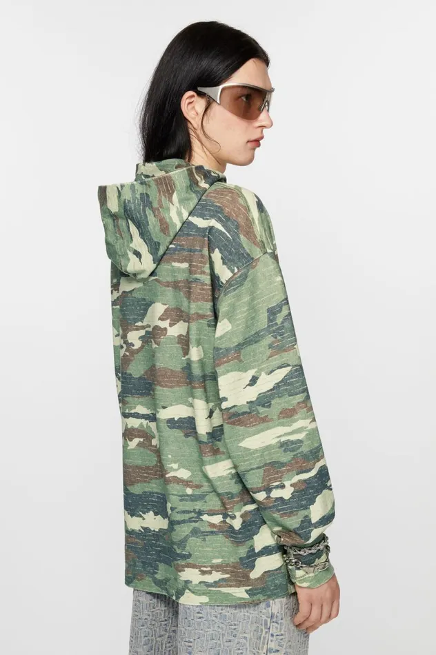 Acne Studios Print Logo Hoodie Khaki Green Men Sweatshirts