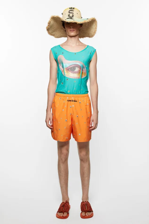 Acne Studios Printed Swim Shorts Bright Orange Men Shorts