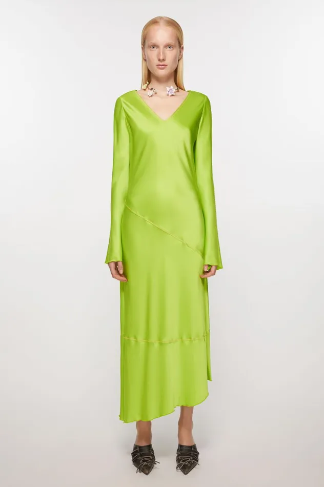Acne Studios Satin Long Dress Bright Green Women Dresses