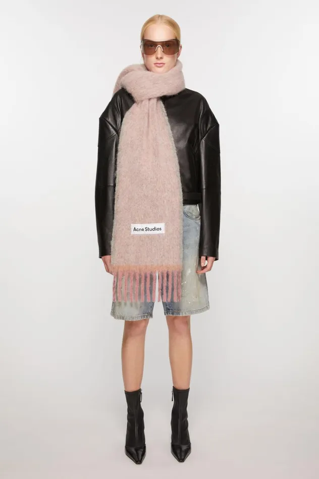 Acne Studios Wool Mohair Scarf 8211 Narrow Dusty Pink Men Scarves