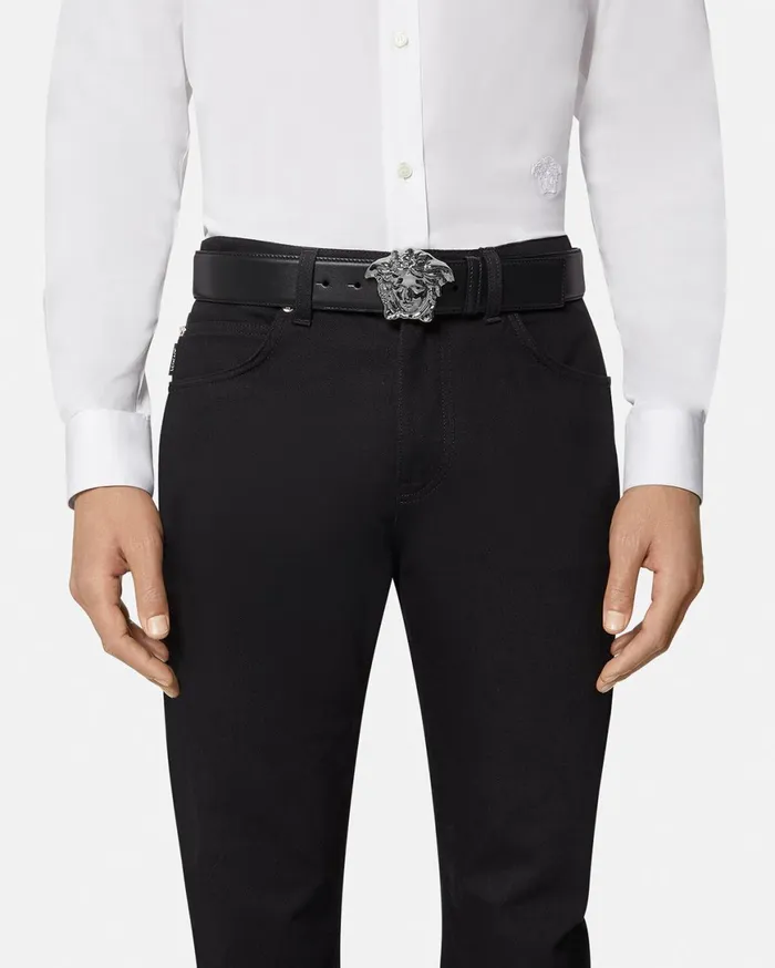 Belts Men Versace La Medusa Leather Belt 4 Cm Black