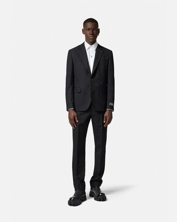 Blazers and Suits Men Versace Barocco Jacquard SingleBreasted Blazer Black