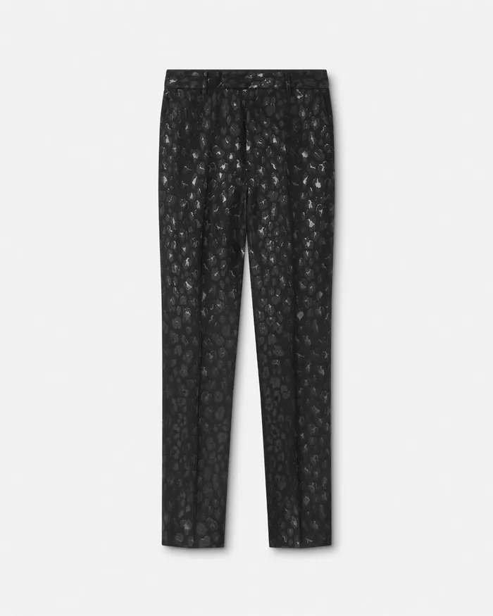 Blazers and Suits Men Versace Leopard Jacquard Formal Trousers Black
