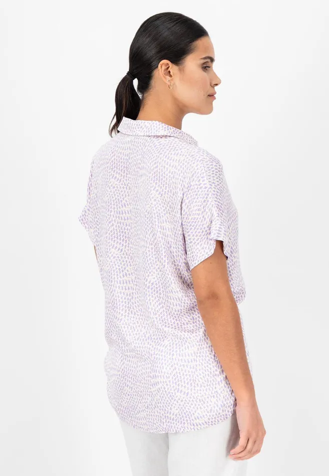 Blouses Women FYNCHHATTON Patterned Short sleeved Blouse Made Of Flowing Viscose Summer Lavenderfuchsia Pink