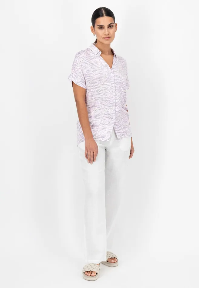 Blouses Women FYNCHHATTON Patterned Short sleeved Blouse Made Of Flowing Viscose Summer Lavenderfuchsia Pink