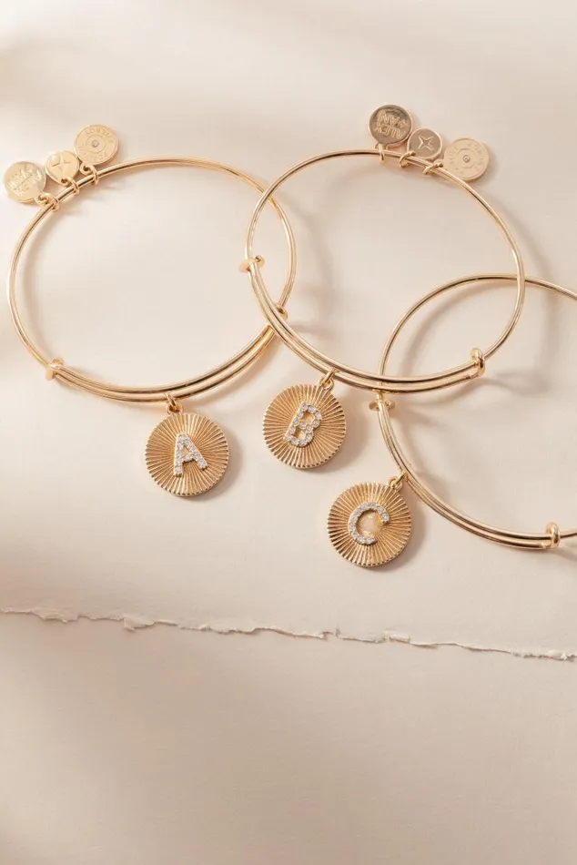 Bracelets Women Alex And Ani Initial B Pave Starburst Texture Bangle Gold