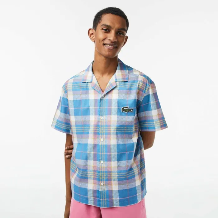 Button Down Shirts Men Lacoste Mens Short Sleeve Organic Cotton Check Shirt Blue White Cgd