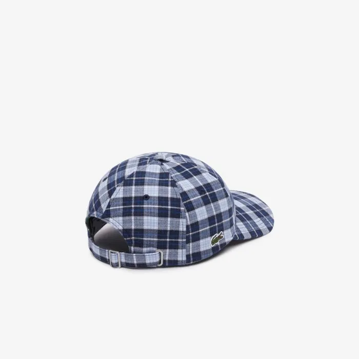 Caps and Hats MenWomen Lacoste Unisex Organic Cotton Checkered Cap Navy Blue White Qli
