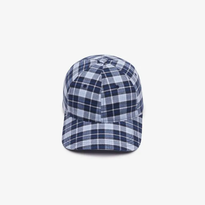 Caps and Hats MenWomen Lacoste Unisex Organic Cotton Checkered Cap Navy Blue White Qli