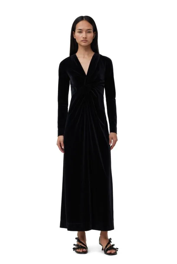 Clothing GANNI Dresses Black Velvet Jersey Twist Long Dress Black