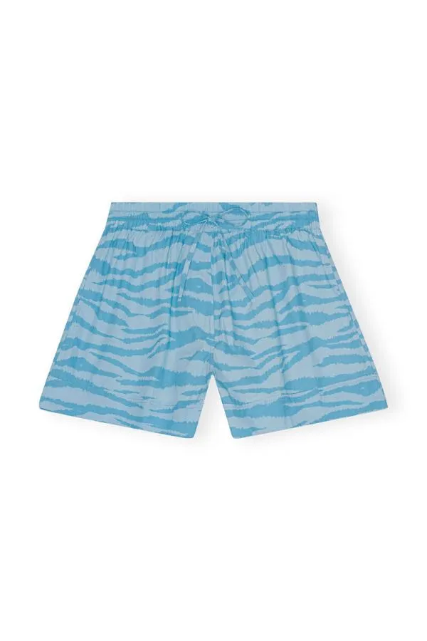 Clothing GANNI Extended Sizes Printed Cotton Elasticated Shorts Ethereal Blue