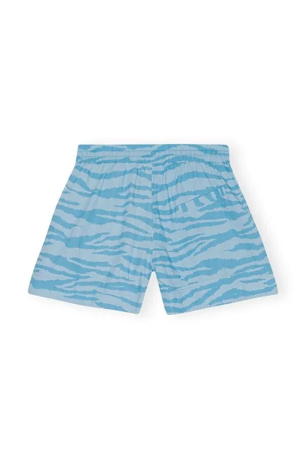 Clothing GANNI Extended Sizes Printed Cotton Elasticated Shorts Ethereal Blue
