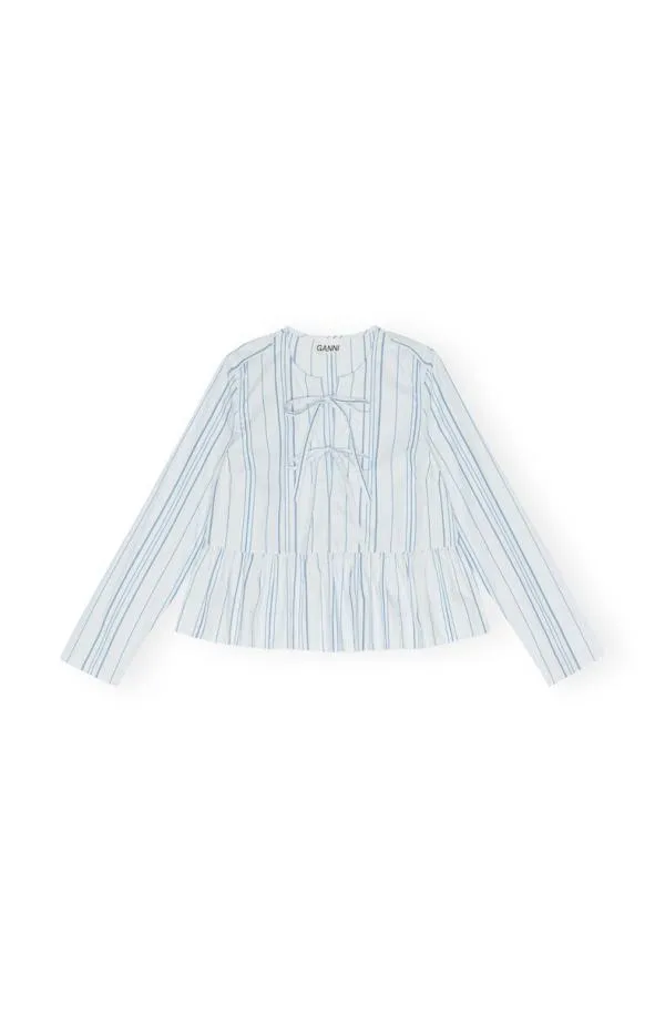 Clothing GANNI Extended Sizes Striped Twill Peplum Blouse Heather