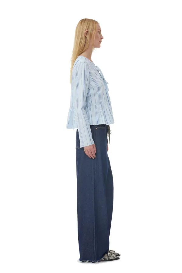 Clothing GANNI Extended Sizes Striped Twill Peplum Blouse Heather