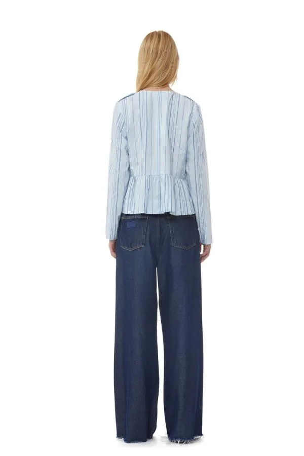 Clothing GANNI Extended Sizes Striped Twill Peplum Blouse Heather