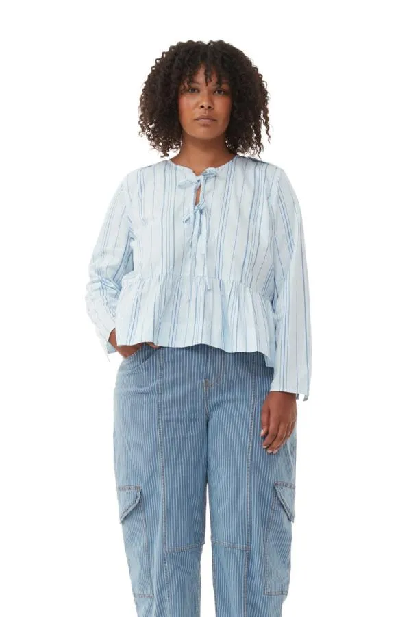 Clothing GANNI Extended Sizes Striped Twill Peplum Blouse Heather