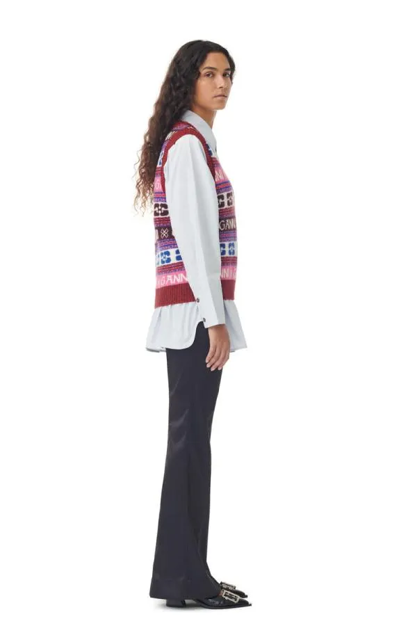 Clothing GANNI Knitwear Pink Logo Wool Mix Vest Multicolour Clothing GANNI Knitwear Pink Logo Wool Mix Vest Multicolour