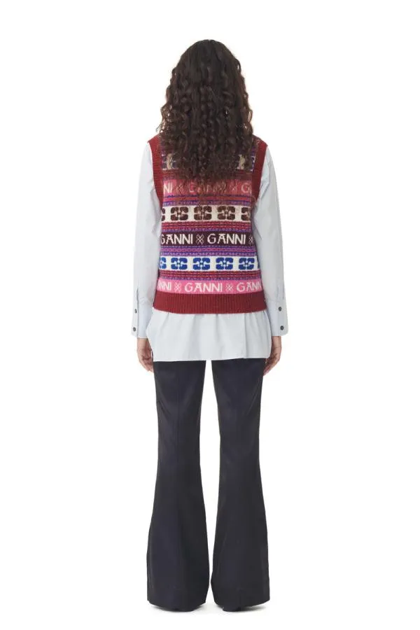 Clothing GANNI Knitwear Pink Logo Wool Mix Vest Multicolour Clothing GANNI Knitwear Pink Logo Wool Mix Vest Multicolour