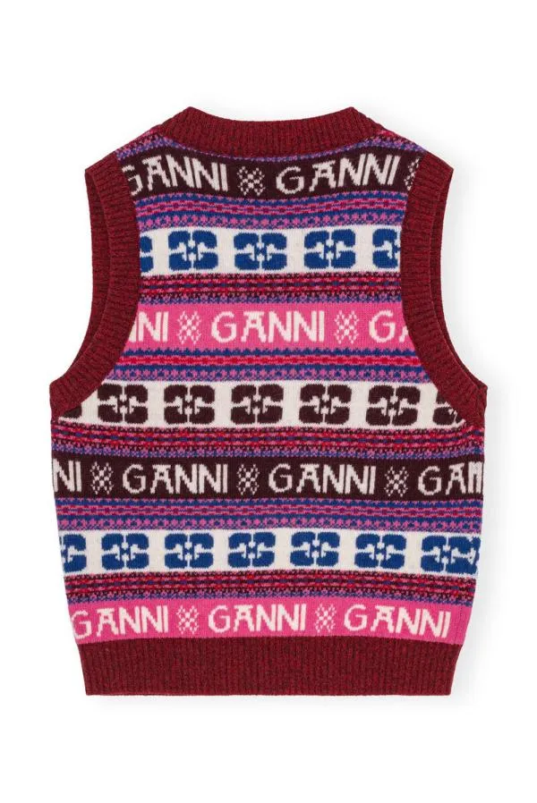 Clothing GANNI Knitwear Pink Logo Wool Mix Vest Multicolour Clothing GANNI Knitwear Pink Logo Wool Mix Vest Multicolour