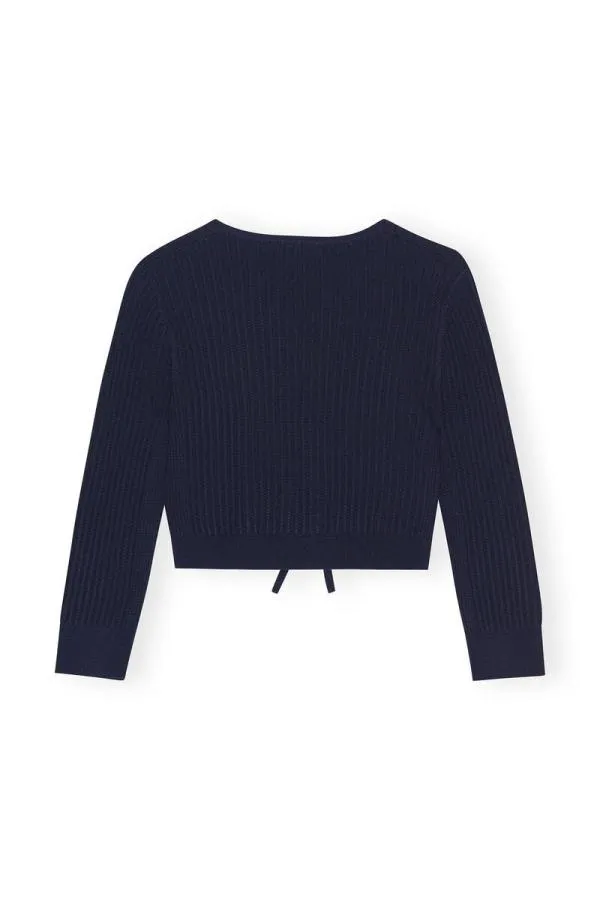 Clothing GANNI Tops Blue Melange Knit Cardigan Sky Captain Clothing GANNI Tops Blue Melange Knit Cardigan Sky Captain