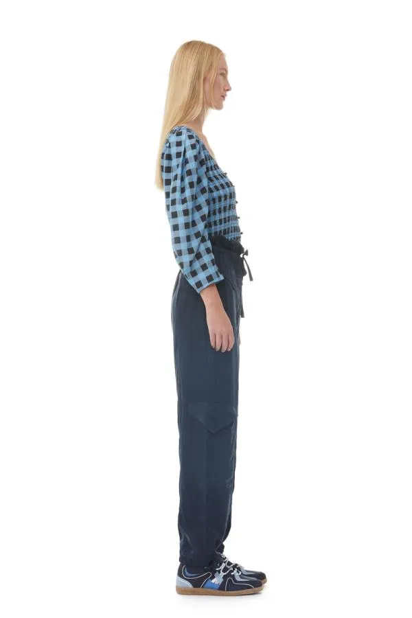 Clothing GANNI Tops Checkered Cotton Silk Blouse Alaskan Blue