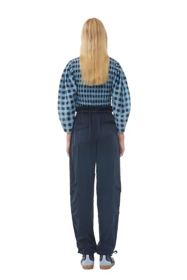 Clothing GANNI Tops Checkered Cotton Silk Blouse Alaskan Blue