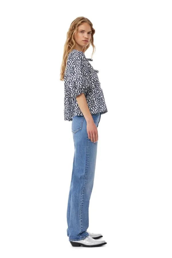 Clothing GANNI Tops Printed Cotton Peplum Blouse Egret Clothing GANNI Tops Printed Cotton Peplum Blouse Egret