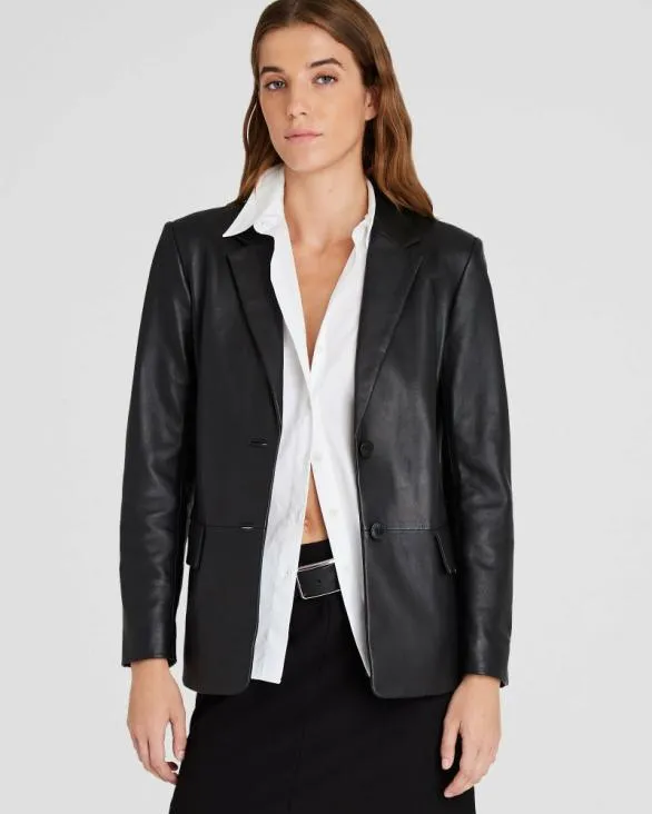 Club Monaco Blazers and Suiting SingleBreasted Leather Blazer Black 8211 Women
