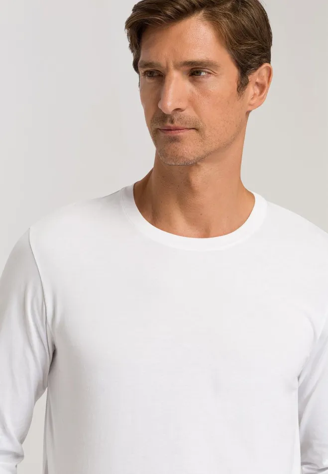Cotton Crew Neck Top White Men HANRO Pajama Tops