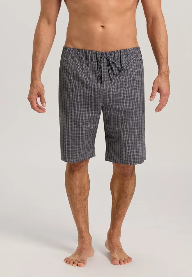 Cotton Woven Drawstring Shorts Grey Check Men HANRO Pajama Bottoms