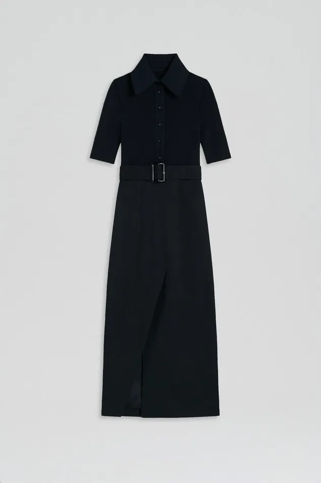 CREPE KNIT PENCIL COTTON DRESS NAVY Women Dresses Scanlan Theodore