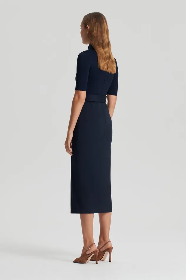 CREPE KNIT PENCIL COTTON DRESS NAVY Women Dresses Scanlan Theodore