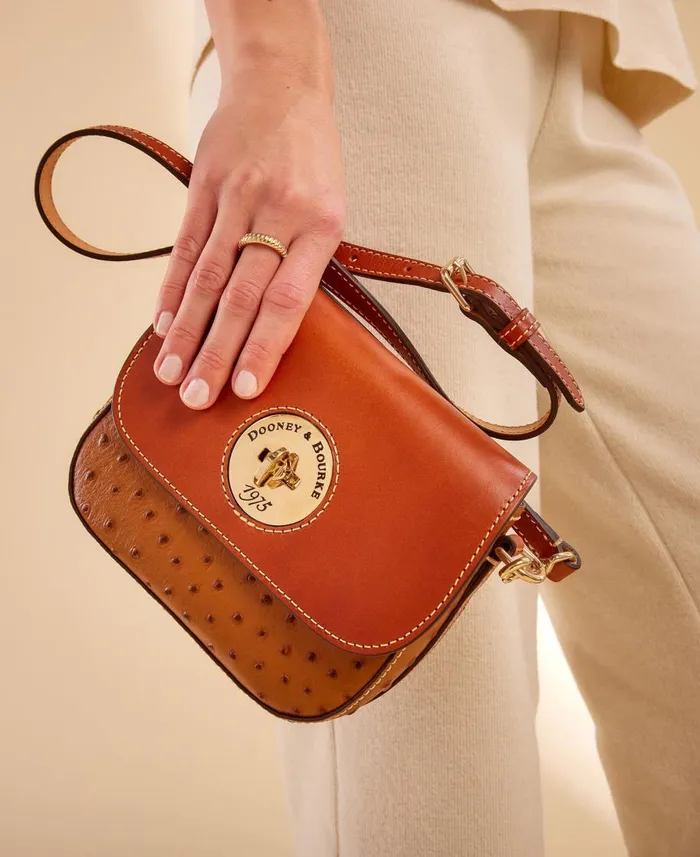 Dooney and Bourke Crossbodies Ostrich Turnlock Flap Saddle Caramel 8211 WomenMen Dooney and Bourke Crossbodies Ostrich Turnlock Flap Saddle Caramel 8211 WomenMen