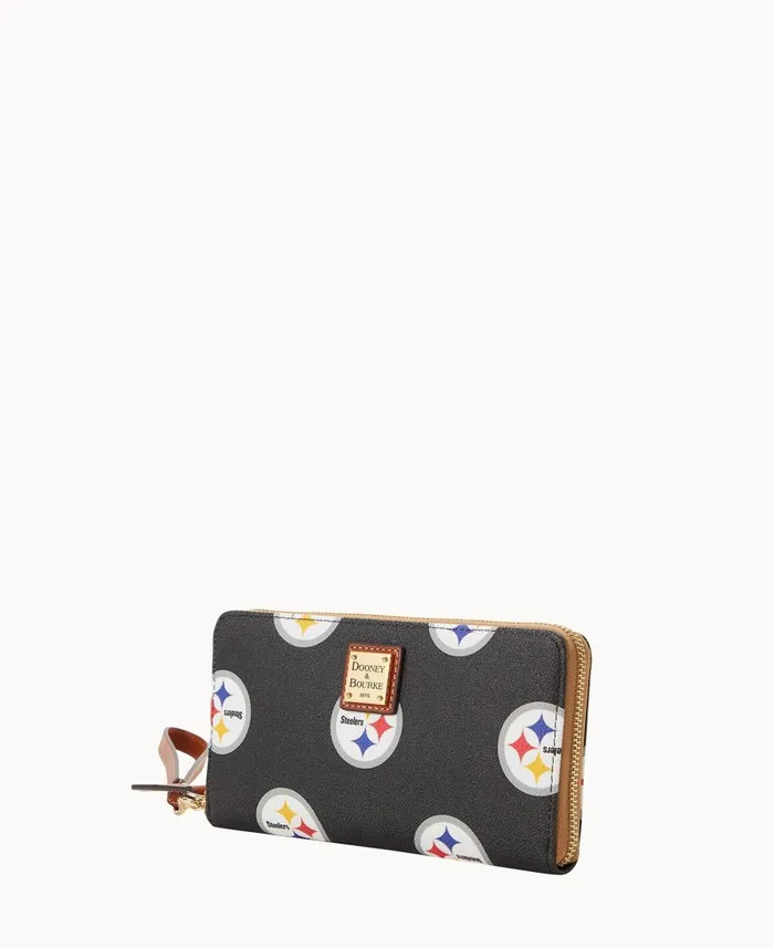 Dooney and Bourke Wallets NFL Steelers Large Zip Around Wristlet Steelers 8211 WomenMen