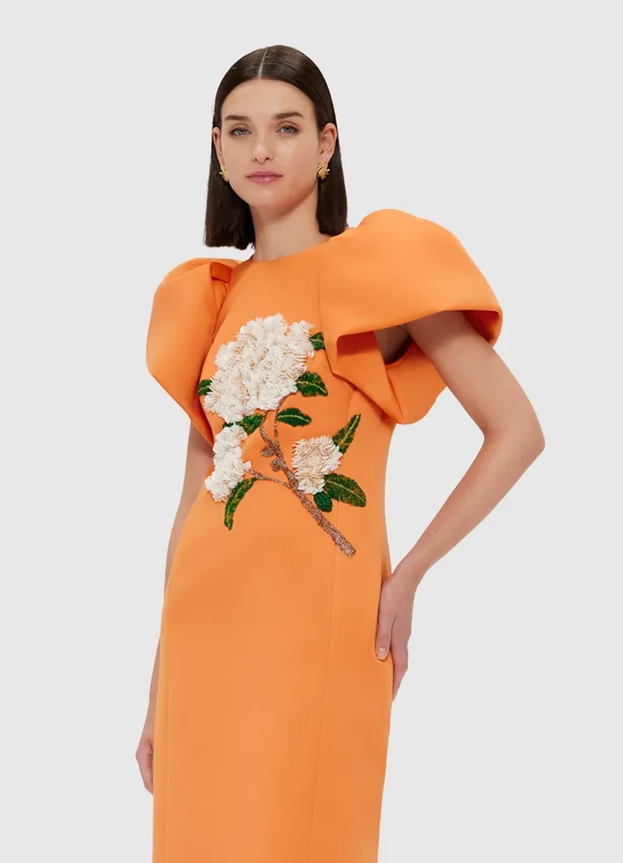 Dresses and Jumpsuits Women Lucinda Embellished Maxi Dress 8211 Hydrangea Print in Tangerine LEO LIN