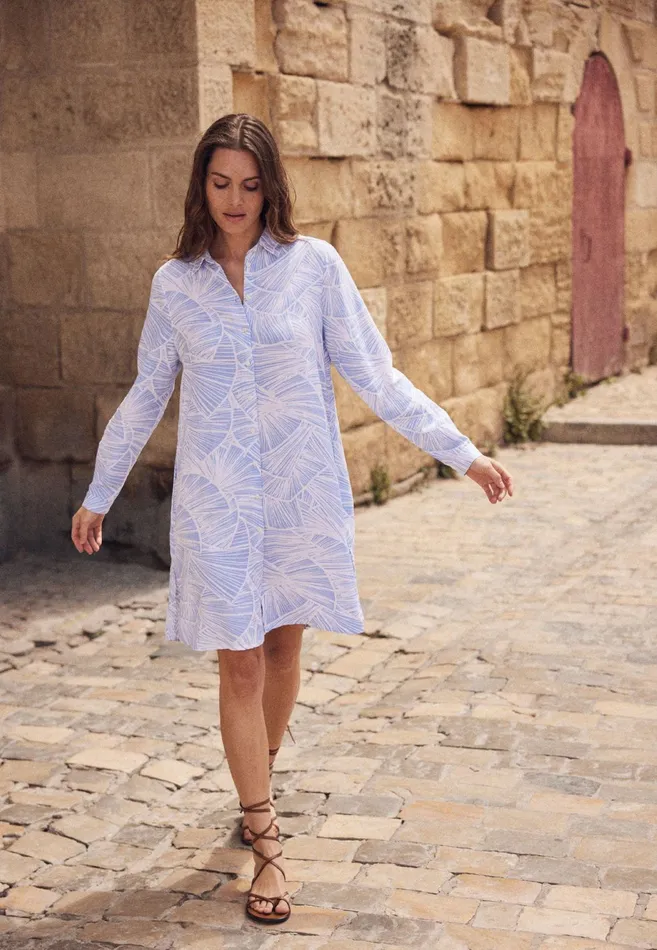 Dresses Women FYNCHHATTON Patterned Midi Dress With A Kent Collar Light Bluesummer Red