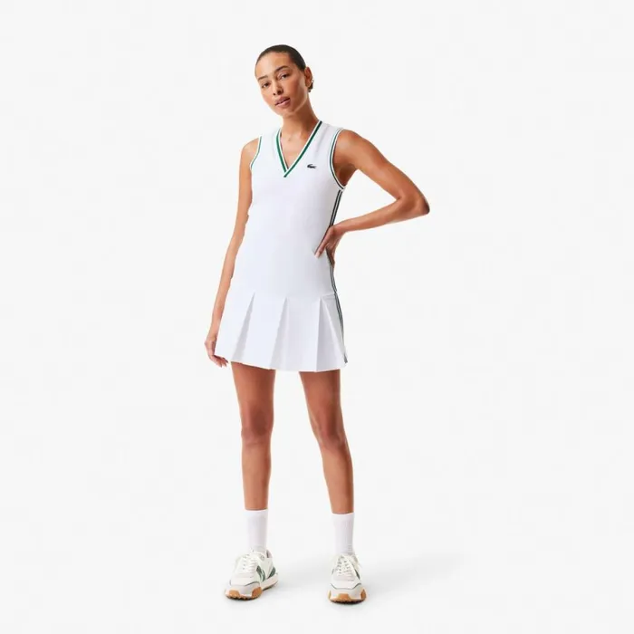 Dresses Women Lacoste Women039s Sport Dress With Removable Piqu Shorts White Green 3b7