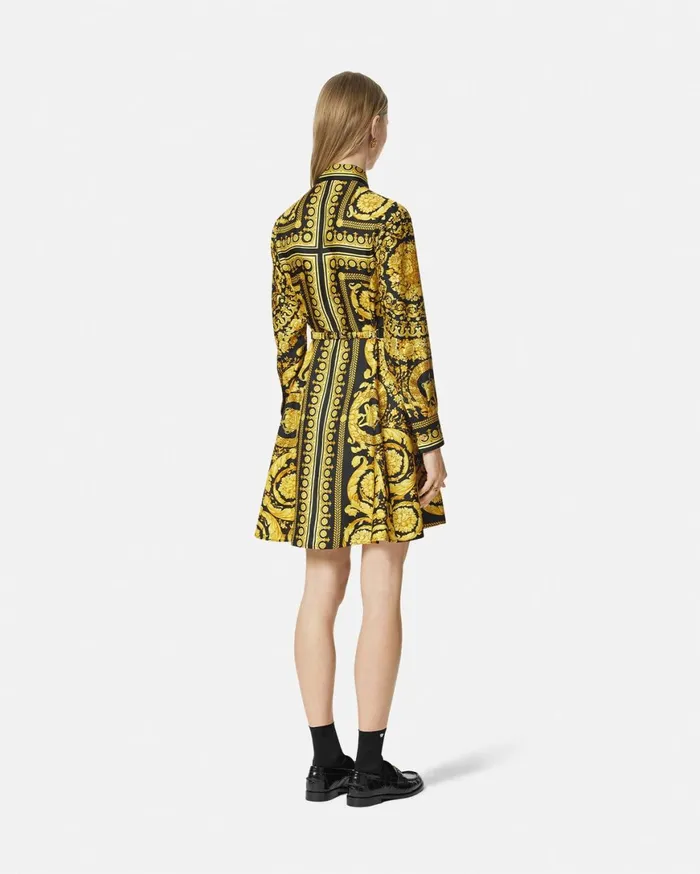 Dresses Women Versace Barocco Silk Shirt Mini Dress Blackprint