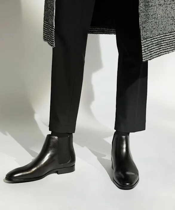 Dune London Black Boots Men Mantle Black AlmondToe Chelsea Boots Black Leather