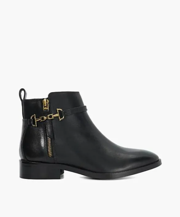 Dune London Black Boots Women Parklyn Black Leather BuckleDetail Ankle Boots Black