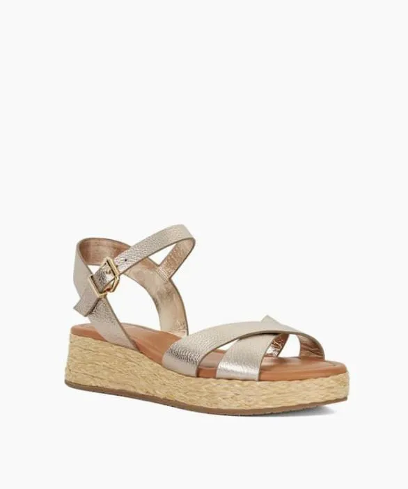 Dune London Gold Sandals Women Littleton Gold Wide Fit Leather Raffia Flatform Sandals Metallic