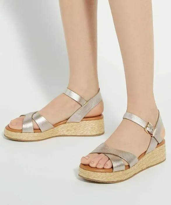Dune London Gold Sandals Women Littleton Gold Wide Fit Leather Raffia Flatform Sandals Metallic