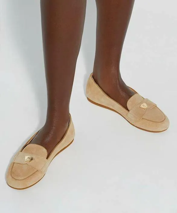 Dune London Loafers Women Gina Sand Logo Plate Moccasin Neutral